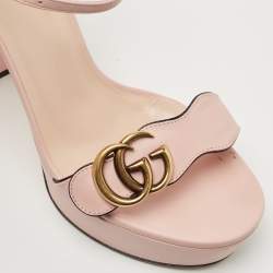 Gucci Pink Leather GG Marmont Block Heel Ankle Strap Platform Sandals Size 37