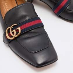 Pre Owned Gucci Black Leather Peyton GG Sylvie Pearl Studded Loafer Size 41