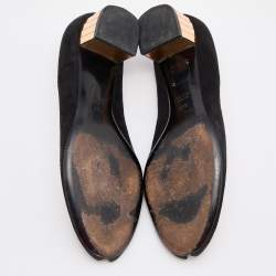 مملوكة مسبقًا Gucci Black Suede Peep Toe Block Heel Pumps Size 38.5