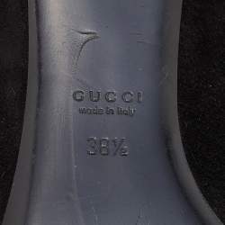 مملوكة مسبقًا Gucci Black Suede Peep Toe Block Heel Pumps Size 38.5