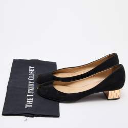 مملوكة مسبقًا Gucci Black Suede Peep Toe Block Heel Pumps Size 38.5