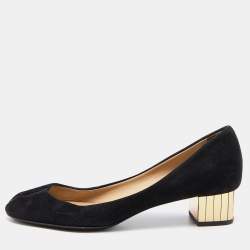 مملوكة مسبقًا Gucci Black Suede Peep Toe Block Heel Pumps Size 38.5