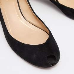 مملوكة مسبقًا Gucci Black Suede Peep Toe Block Heel Pumps Size 38.5