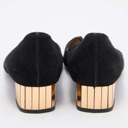مملوكة مسبقًا Gucci Black Suede Peep Toe Block Heel Pumps Size 38.5