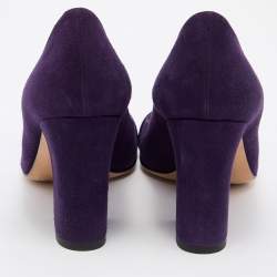 Pre Owned حذاء كعب عالي غوتشي كعب عريض تفاصيل إبزيم سويدي بني مقاس 38.5