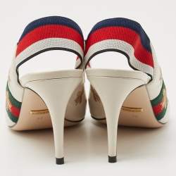 Pre Owned Gucci Cream Leather Web  Sylvie Slingback Pumps Size 38
