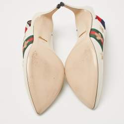 Pre Owned Gucci Cream Leather Web  Sylvie Slingback Pumps Size 38