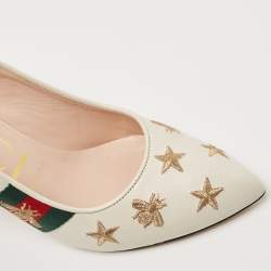 Pre Owned Gucci Cream Leather Web  Sylvie Slingback Pumps Size 38