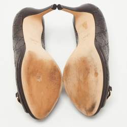 Pre Owned Gucci Brown Guccissima Leather Horsebit Peep Toe Pumps Size 37