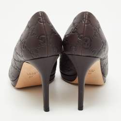 Pre Owned Gucci Brown Guccissima Leather Horsebit Peep Toe Pumps Size 37