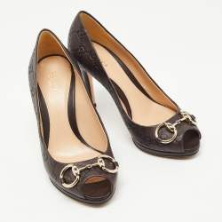 Pre Owned Gucci Brown Guccissima Leather Horsebit Peep Toe Pumps Size 37