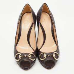 Pre Owned Gucci Brown Guccissima Leather Horsebit Peep Toe Pumps Size 37