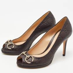 Pre Owned Gucci Brown Guccissima Leather Horsebit Peep Toe Pumps Size 37