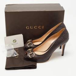 Pre Owned Gucci Brown Guccissima Leather Horsebit Peep Toe Pumps Size 37