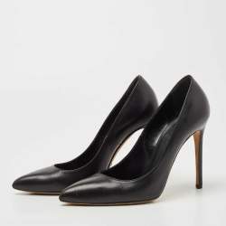 Pre Owned Gucci Black Leather Pointed Toe Pumps Size 36.5