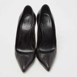 Pre Owned Gucci Black Leather Pointed Toe Pumps Size 36.5