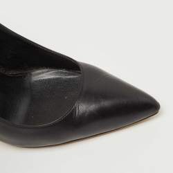 Pre Owned Gucci Black Leather Pointed Toe Pumps Size 36.5