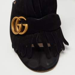 Gucci Black Suede Double G Slide Sandals Size 38
