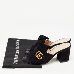 Gucci Black Suede Double G Slide Sandals Size 38
