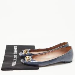 Pre Owned Gucci Grey Microguccissima Patent Leather Horsebit Peep Toe Ballet Flats Size 40