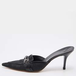 Gucci Black GG Canvas and Leather Horsebit Pointed Toe Mules Size 40