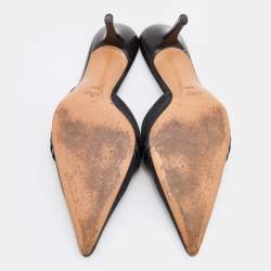 Gucci Black GG Canvas and Leather Horsebit Pointed Toe Mules Size 40