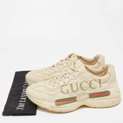 Gucci Beige Leather Rhyton Low Top Sneakers Size 40