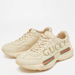 Gucci Beige Leather Rhyton Low Top Sneakers Size 40