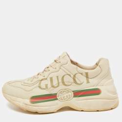 Gucci Beige Leather Rhyton Low Top Sneakers Size 40