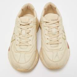 Gucci Beige Leather Rhyton Low Top Sneakers Size 40