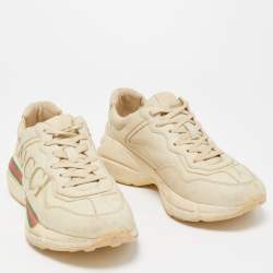 Gucci Beige Leather Rhyton Low Top Sneakers Size 40