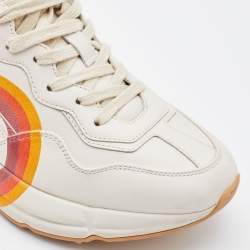 Gucci Beige Leather Rhyton GG Logo Low Top Sneakers Size 37.5