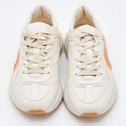 Gucci Beige Leather Rhyton GG Logo Low Top Sneakers Size 37.5