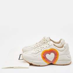 Gucci Beige Leather Rhyton GG Logo Low Top Sneakers Size 37.5