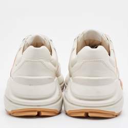 Gucci Beige Leather Rhyton GG Logo Low Top Sneakers Size 37.5