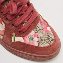 Gucci Beige/Pink Bloom GG Supreme Canvas and Suede High Top Sneakers Size 36