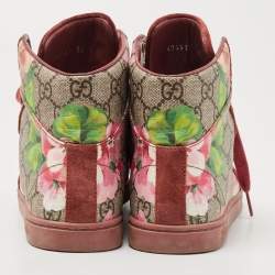 Gucci Beige/Pink Bloom GG Supreme Canvas and Suede High Top Sneakers Size 36