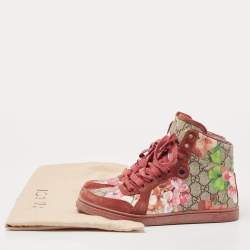 Gucci Beige/Pink Bloom GG Supreme Canvas and Suede High Top Sneakers Size 36