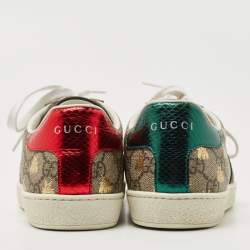 Gucci Brown Canvas and Leather Ace Low Top Sneakers Size 36.5 