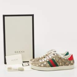Gucci Brown Canvas and Leather Ace Low Top Sneakers Size 36.5 