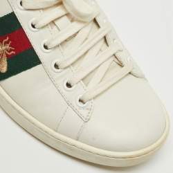 Gucci White Leather and Snake Embossed  Ace  Sneakers Size 36