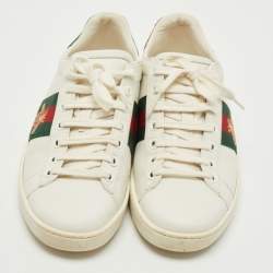Gucci White Leather and Snake Embossed  Ace  Sneakers Size 36