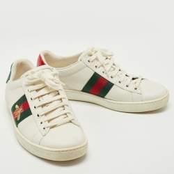 Gucci White Leather and Snake Embossed  Ace  Sneakers Size 36
