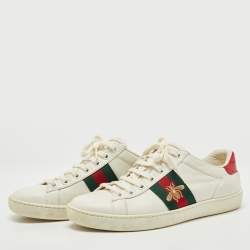 Gucci White Leather and Snake Embossed  Ace  Sneakers Size 36