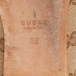 Pre Owned Gucci Beige/Brown GG Canvas And Leather Bow Ballet Flats Size 37