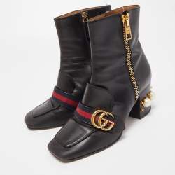 Gucci Women's Embellished Leather Ankle Boots - Black - 8