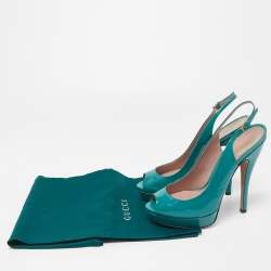 Pre Owned Gucci Green Patent Leather Sofia Peep Toe Slingback Sandals Size 37