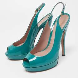Pre Owned Gucci Green Patent Leather Sofia Peep Toe Slingback Sandals Size 37