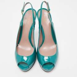 Pre Owned Gucci Green Patent Leather Sofia Peep Toe Slingback Sandals Size 37