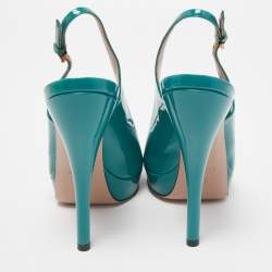 Pre Owned Gucci Green Patent Leather Sofia Peep Toe Slingback Sandals Size 37
